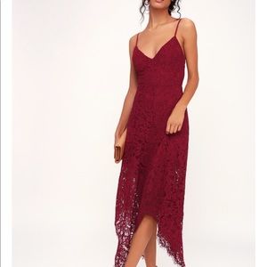One wish burgundy lace midi dress